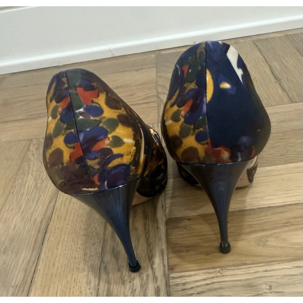 Giuseppe Zanotti Floral Silk Peep Toe Blue‎ Heels Pumps Size 9